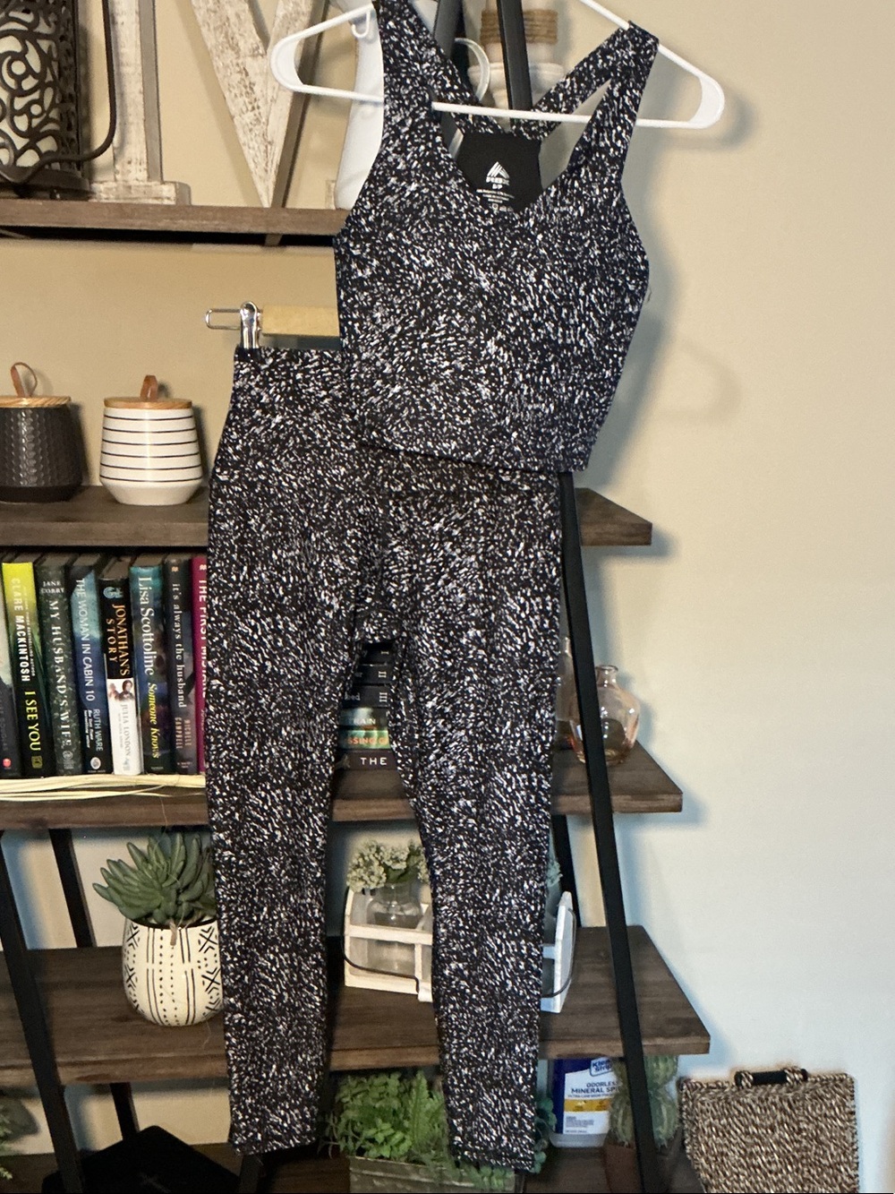 RBX Black and White Speckled Tank Top & Leggings Set Size S